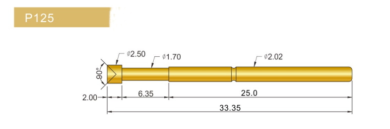 P125-LM探針尺寸、P125探針尺寸、2.0探針、測(cè)試探針、測(cè)試頂針、彈簧針