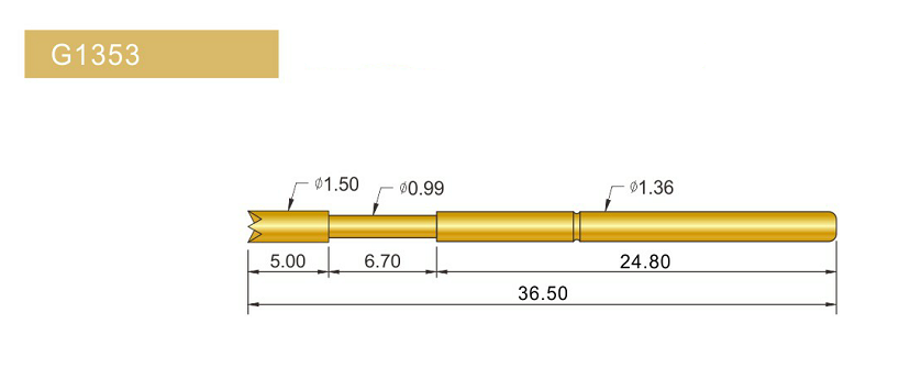 G1353-Q探針、四爪頭探針、1.36mm測(cè)試針、總長36.5mm、彈簧針圖片、測(cè)試針圖片、頂針圖片、探針圖片