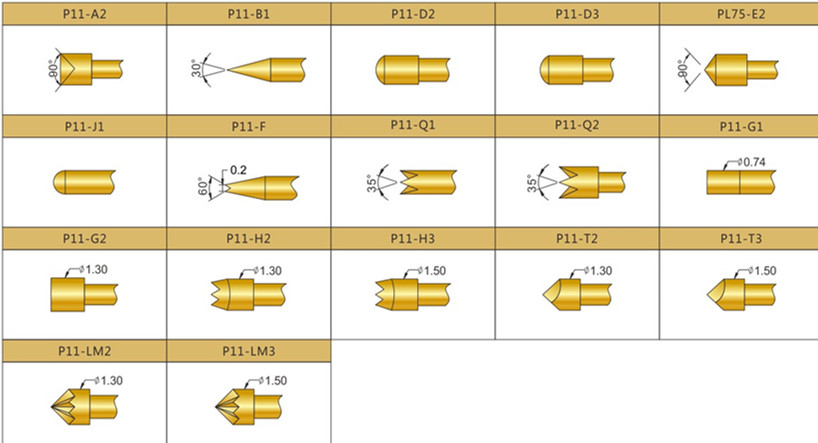 P11測(cè)試探針頭型，華榮華測(cè)試探針選型，測(cè)試探針規(guī)格型號(hào)